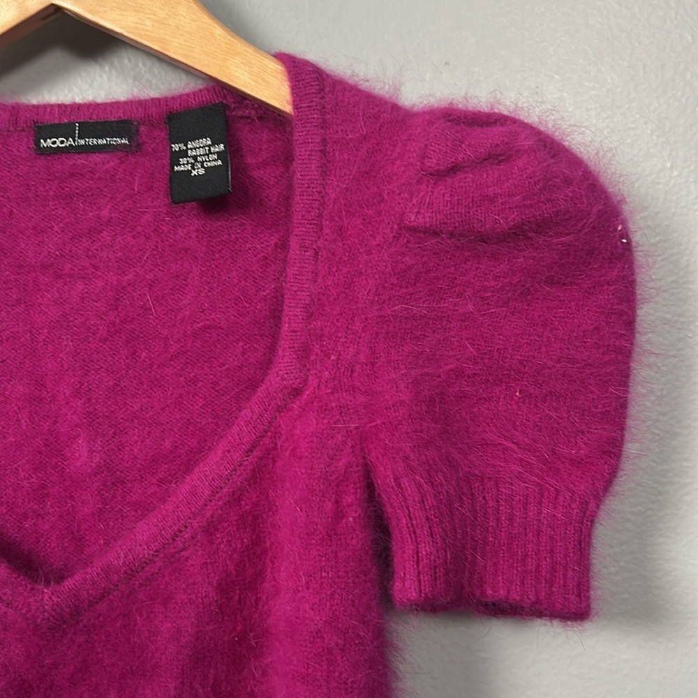 Moda International Angora Blend Sweater Sweat heart neckline size XS puff sleeve - Picture 8 of 11
